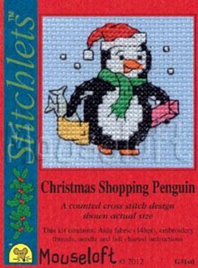 Picture of Mouseloft "Christmas Shopping Penguin" Christmas Cross Stitch Kit With Card