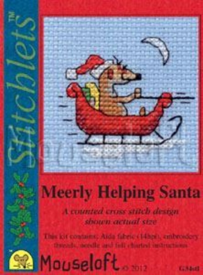 Picture of Mouseloft "Meerly Helping Santa" Christmas Cross Stitch Kit With Card