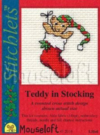 Picture of Mouseloft "Teddy in Stocking" Christmas Cross Stitch Kit With Card