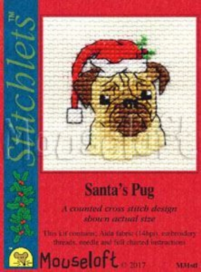 Picture of Mouseloft "Santa's Pug" Christmas Cross Stitch Kit With Card