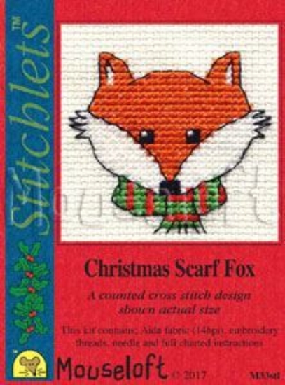 Picture of Mouseloft "Christmas Scarf Fox" Christmas Cross Stitch Kit With Card