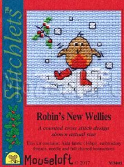 Picture of Mouseloft "Robin's New Wellies" Christmas Cross Stitch Kit With Card