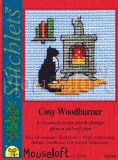 Picture of Mouseloft "Cosy Woodburner" Christmas Cross Stitch Kit With Card