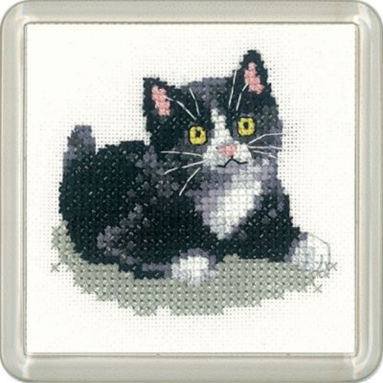 Picture of Black & White Kitten - Little Friends Coaster Cross Stitch Kit