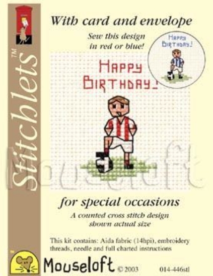 Picture of Mouseloft "Little Footballer" Card Occasions Stitchlets Cross Stitch Kit With Card