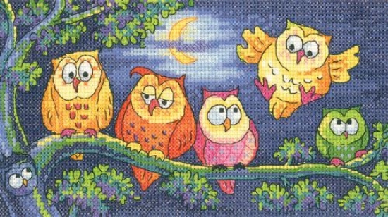 Picture of A Hoot of Owls - 14ct Aida Cross Stitch Kit