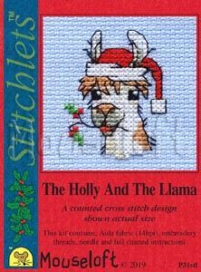 Picture of Mouseloft "The Holly And The Llama" Christmas Cross Stitch Kit With Card