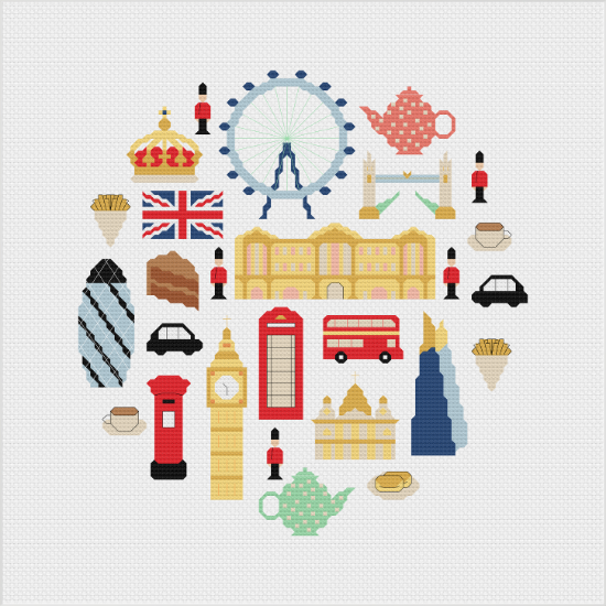 Picture of British London Sampler Cross Stitch Kit by Meloca Designs
