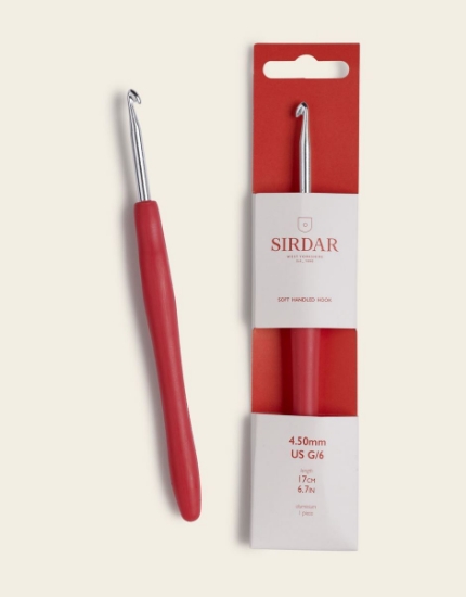 Picture of Sirdar 4.5mm Aluminium Easy Grip Crochet Hook With Red Soft Touch Handle