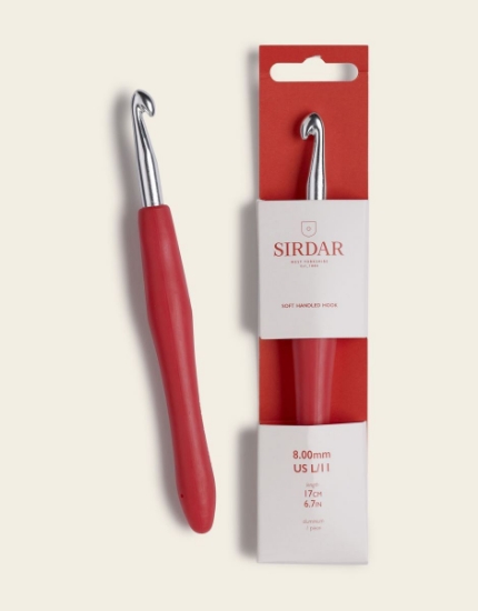 Picture of Sirdar 8mm Aluminium Easy Grip Crochet Hook With Red Soft Touch Handle