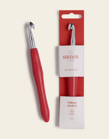 Picture of Sirdar 9mm Aluminium Easy Grip Crochet Hook With Red Soft Touch Handle