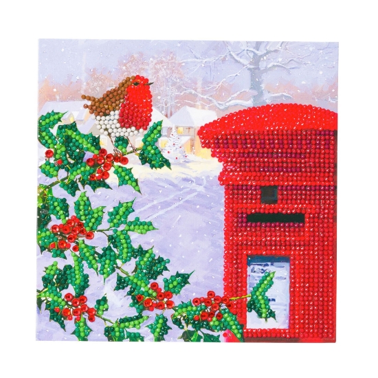 Picture of Robin & Postbox, 18x18cm Crystal Art Card