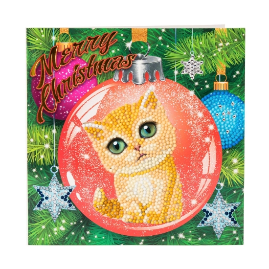 Picture of Kitten & Bauble, 18x18cm Crystal Art Card