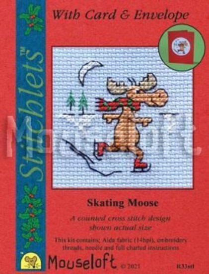 Picture of Mouseloft "Skating Moose" Christmas Cross Stitch Kit With Card