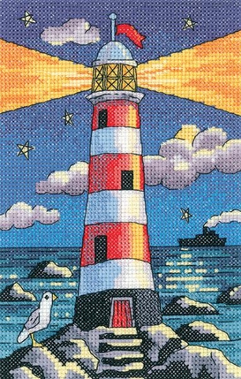 Picture of Lighthouse by Night - 14ct Aida By The Sea Karen Carter Cross Stitch Kit