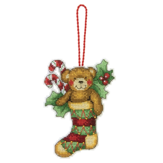 Picture of Teddy in Stocking Ornament Cross Stitch Kit