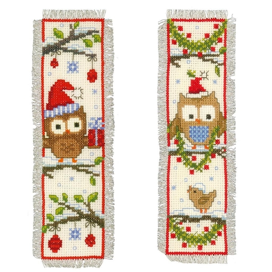 Picture of Owls In Santa Hats Bookmark Cross Stitch Kit: Set of 2