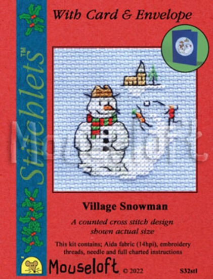 Picture of Mouseloft "Village Snowman" Christmas Cross Stitch Kit With Card
