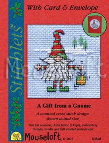 Picture of Mouseloft "A Gift from a Gnome" Christmas Cross Stitch Kit With Card