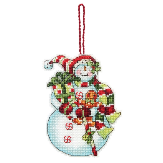 Picture of Snowman with Sweets Ornament Cross Stitch Kit