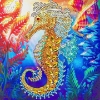 Picture of Golden Seahorse, 18x18cm Crystal Art Card