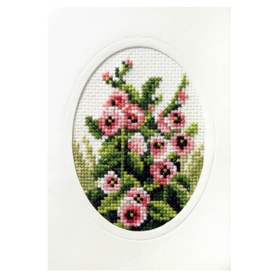 Picture of Hollyhocks - Printed Cross Stitch Card Kit by Orchidea