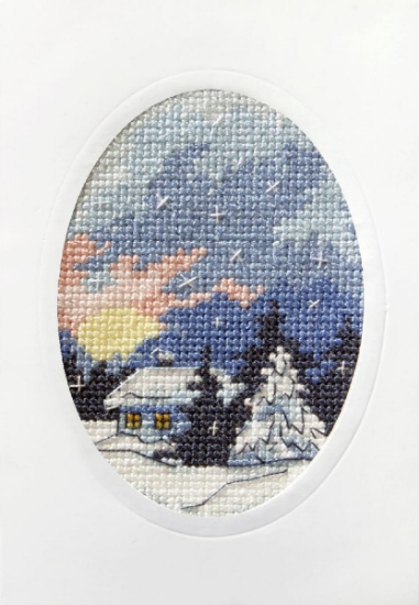 Picture of Moonlit Cottage - Printed Cross Stitch Christmas Card Kit by Orchidea