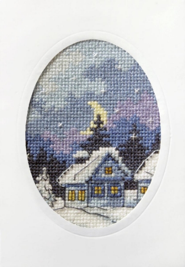 Picture of Twilight Cottage - Printed Cross Stitch Christmas Card Kit by Orchidea