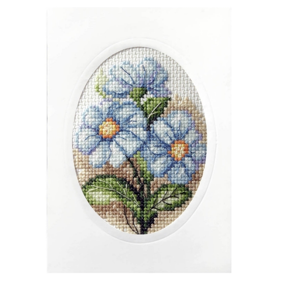 Picture of Blue Flowers - Printed Cross Stitch Card Kit by Orchidea