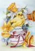 Picture of Easter Chick with Easter Egg and Daffodils - Printed Cross Stitch Easter Card Kit by Orchidea