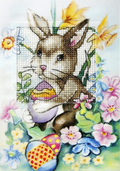 Picture of Easter Bunny - Printed Cross Stitch Easter Card Kit by Orchidea
