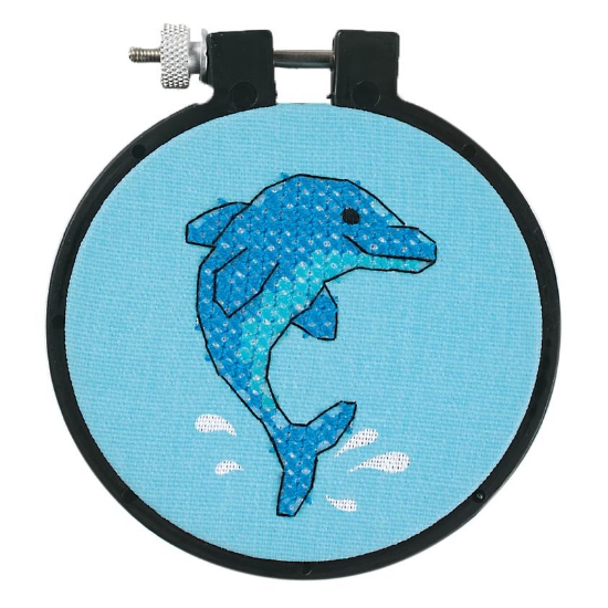 Picture of Stamped Cross Stitch Kit with Hoop: Learn-a-Craft: Dolphin Delight