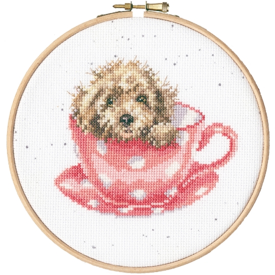 Picture of Teacup Pup (Hannah Dale) Cross Stitch Kit with Hoop by Bothy Threads