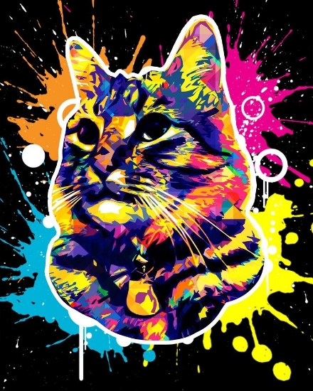 Picture of Cat Splash  Pop Art  Printed Cross Stitch Kit by Figured Art