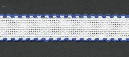 Picture of Offcuts Zweigart Aida Band 2.5cm/1 Inch Wide White with a Blue Scalloped Edging (Multiple Sizes)