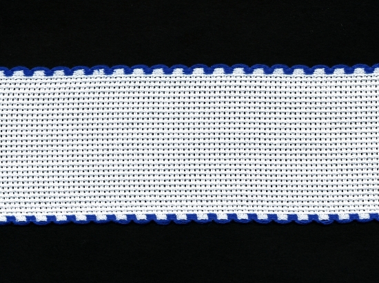 Picture of Offcuts Zweigart Aida Band 5cm/2 Inch Wide White with a Blue Scalloped Edging (Multiple Sizes)