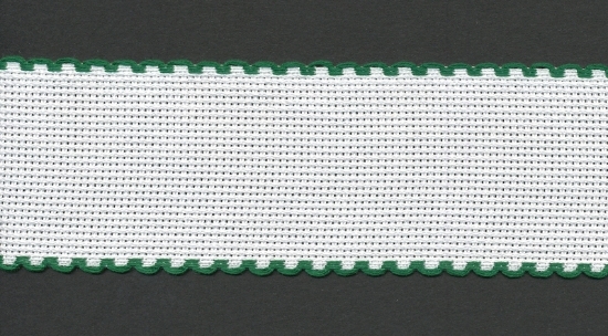 Picture of Offcuts Zweigart Aida Band 5cm/2 Inch Wide White with a Green Scalloped Edging (Multiple Sizes)