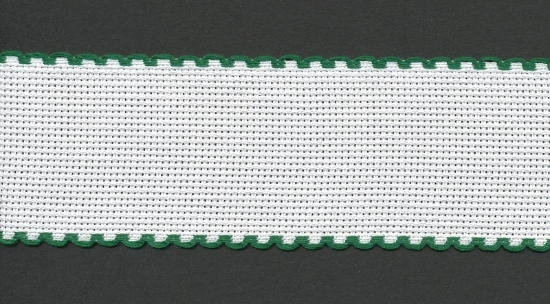Picture of Offcuts Zweigart Aida Band 5cm/2 Inch Wide White with a Green Scalloped Edging (Multiple Sizes)
