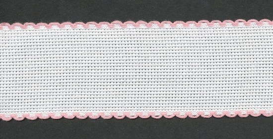 Picture of Offcuts Zweigart Aida Band 5cm/2 Inch Wide White with a Pink Scalloped Edging (Multiple Sizes)