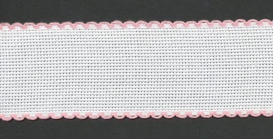 Picture of Offcuts Zweigart Aida Band 5cm/2 Inch Wide White with a Pink Scalloped Edging (Multiple Sizes)