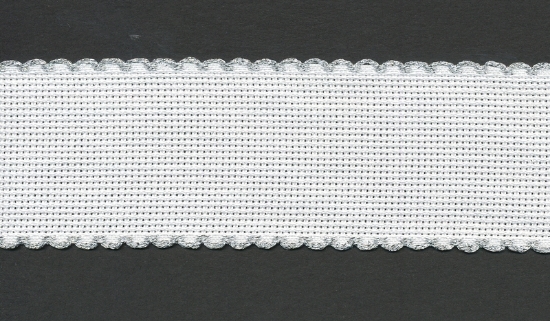 Picture of Offcuts Zweigart Aida Band 5cm/2 Inch Wide White with a Silver Scalloped Edging (Multiple Sizes)