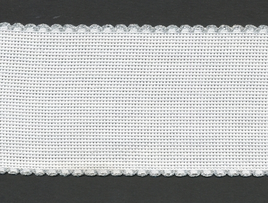 Picture of Offcuts Zweigart Aida Band 8cm/3.25 Inch Wide White with a Silver Scalloped Edging (Multiple Sizes)