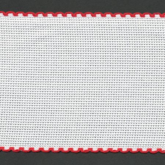 Picture of Offcuts Zweigart Aida Band 10cm/4 Inch Wide White with a Red Scalloped Edging (Multiple Sizes)