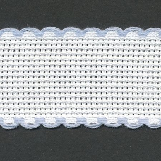 Picture of Offcuts Zweigart Aida Band 3cm/1.25 Inch Wide White with a Light Blue Scalloped Edging (Multiple Sizes)