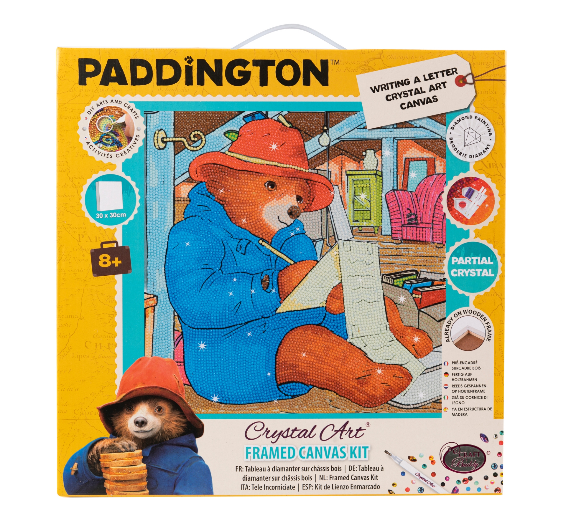 Paddington "Writing a Letter" 30cm x 30cm Crystal Art Framed Canvas