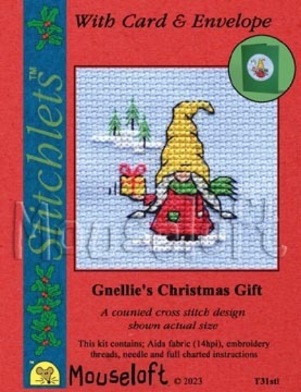 Picture of Mouseloft "Gnellie's Christmas Gift" Christmas Cross Stitch Kit With Card