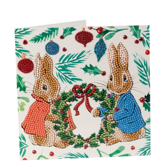 Picture of Peter Rabbit & Flopsy Festive Wreath Christmas 18x18cm Crystal Art Card