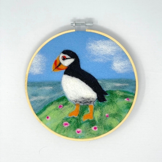 Picture of Puffin in a Hoop Needle Felting Kit