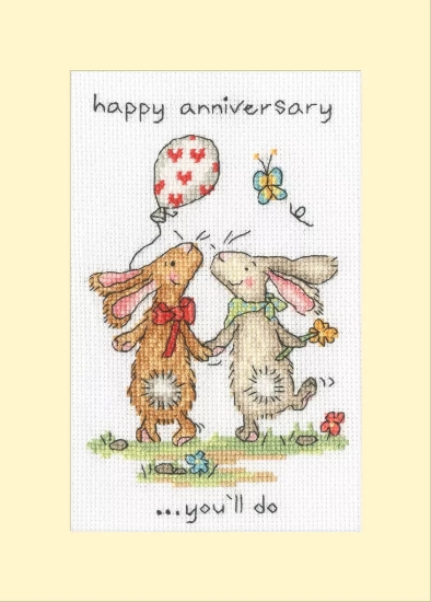 Picture of You'll Do Rabbits Greetings Card Cross Stitch Kit by Bothy Threads