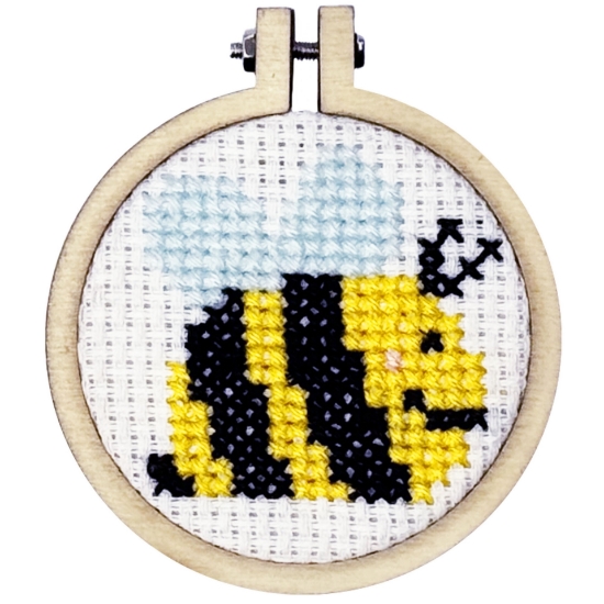 Picture of Bee happy! (bee) - Mini Matchbox Cross Stitch Kit With Hoop